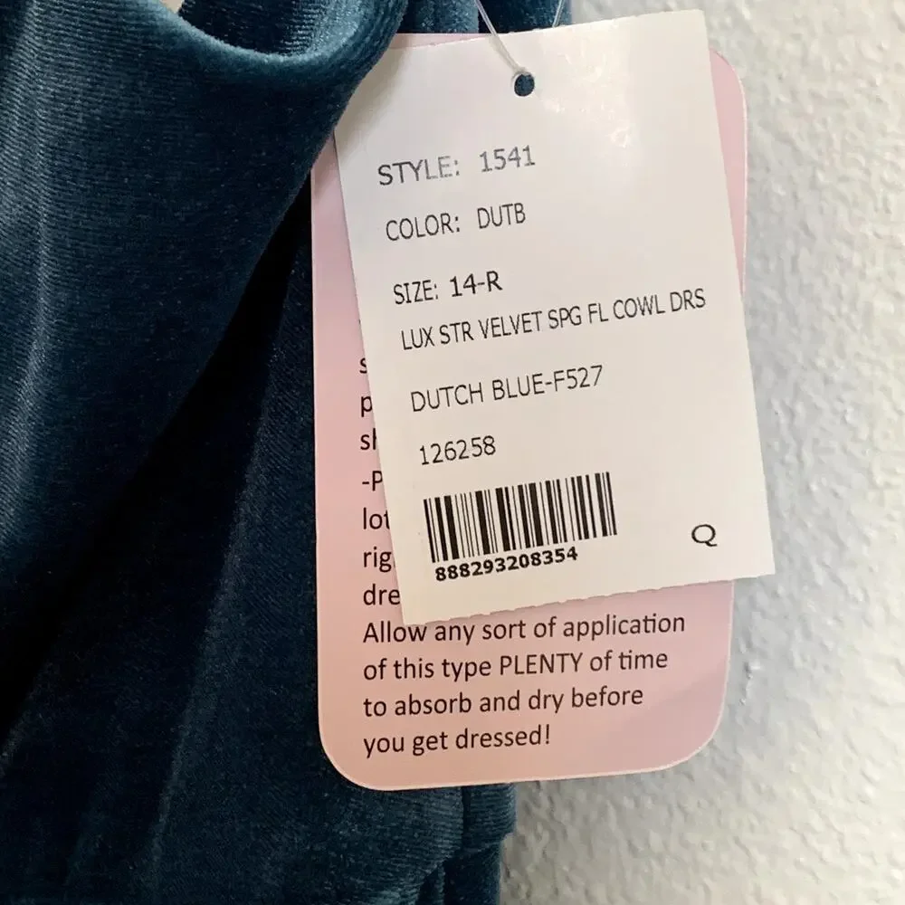 NWT After Six Cowl Neck Velvet Maxi Dress in Dutch Blue‎